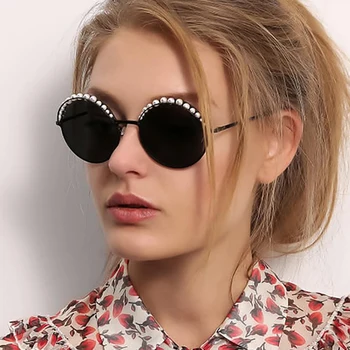 QPeClou Berba Okrugle Sunčane Naočale Ženske 2019 Luksuzne Marke Dizajnerske Sunčane Naočale S Biserima Ženske Slr Naočale Oculos Gafas