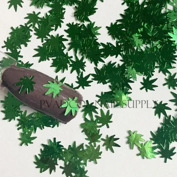 Lišće Korova Sjaj Za Nokte Holografska Zeleno Lišće Marihuane 3D Oblik Salon Manikura Ukras