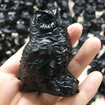 Slatka Prirodni Kamen Crni Opsidijan Ručno Rezbarena Egipatska sova je Bog Moćna Životinja Kip Za Uređenje Doma Poklon