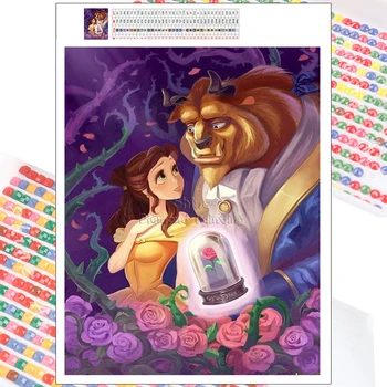 Diamond Slika Disney Crtić Ljepotica i Zvijer 5D DIY Umjetnost Ruža Cvijet Mozaik Vez Potpuna Bušilica Ukras Kuće Dječji Darovi